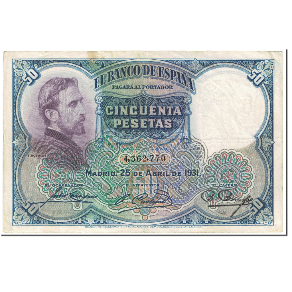 Banknote, Spain, 50 Pesetas, 1931, 1931-04-25, KM:82, VF(20-25)