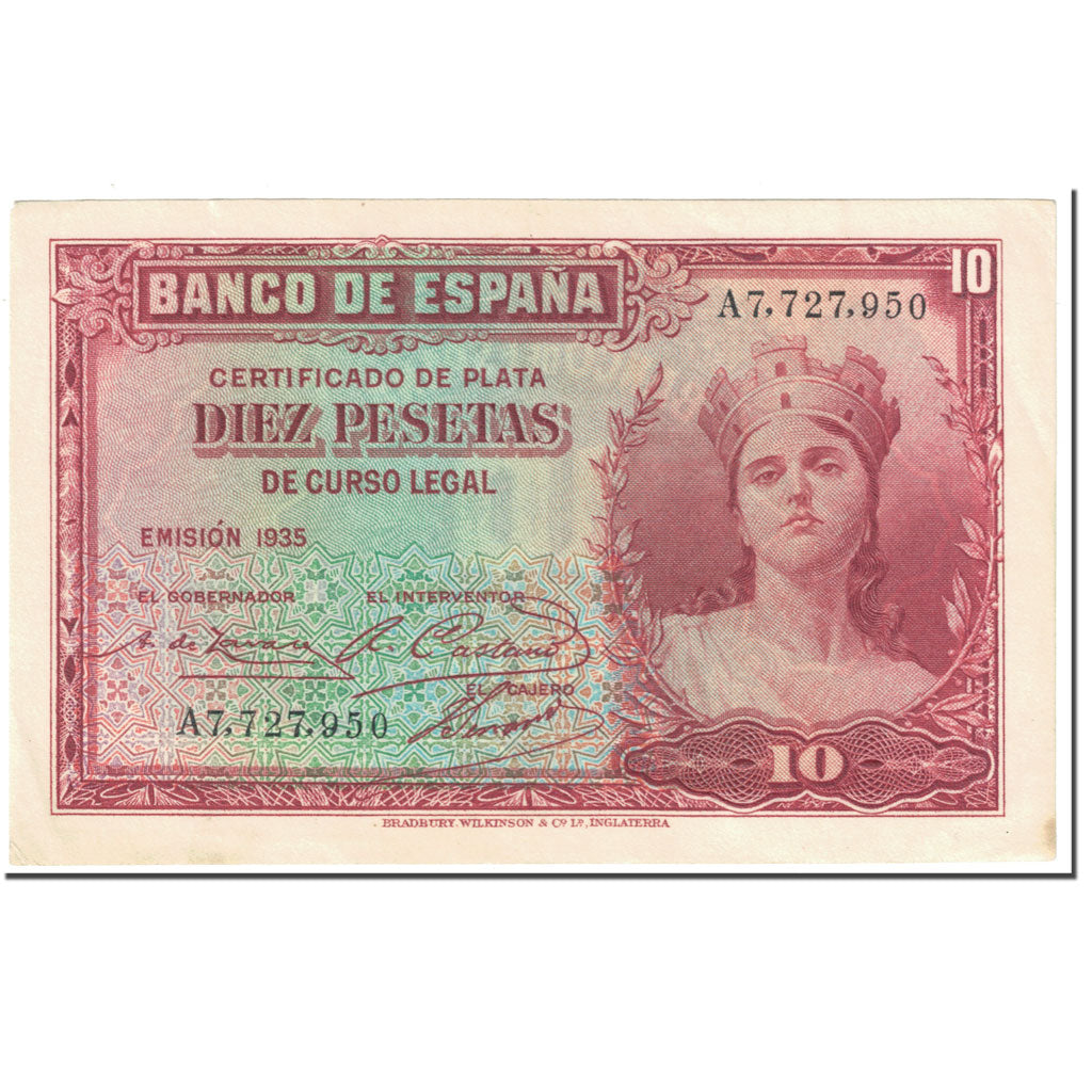 Banknote, Spain, 10 Pesetas, 1935, EMISION 1935, KM:86a, EF(40-45)