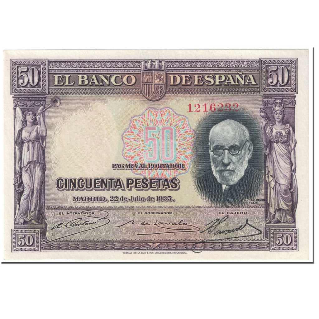 Banknote, Spain, 50 Pesetas, 1935, 1935-07-22, KM:88, UNC(65-70)