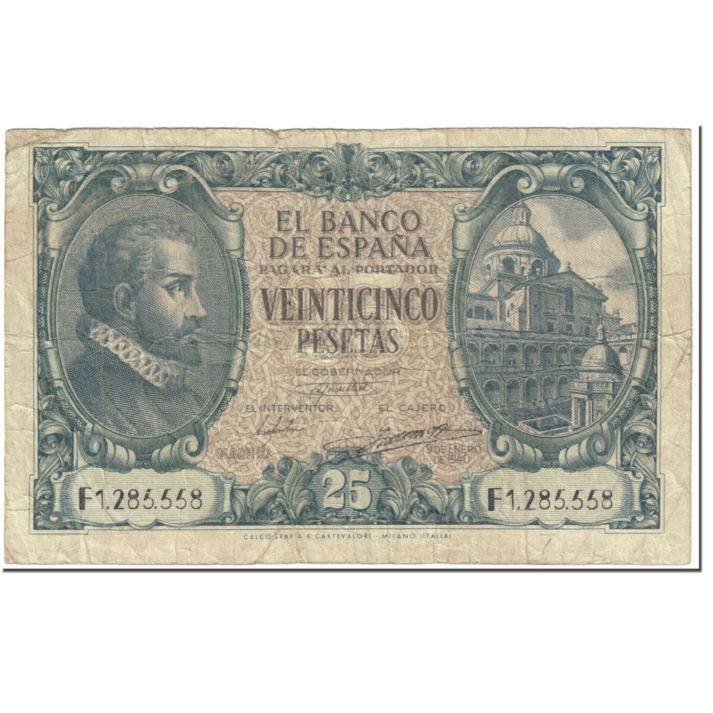 Billete, 25 Pesetas, 1940, España, 1940-01-09, KM:116a, BC