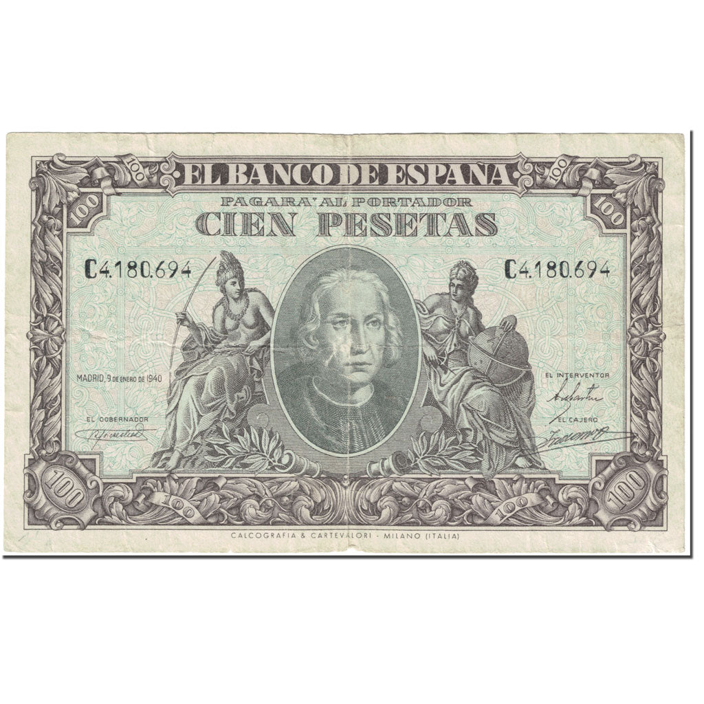 Banknote, Spain, 100 Pesetas, 1940, 1940-01-09, KM:118a, VF(20-25)