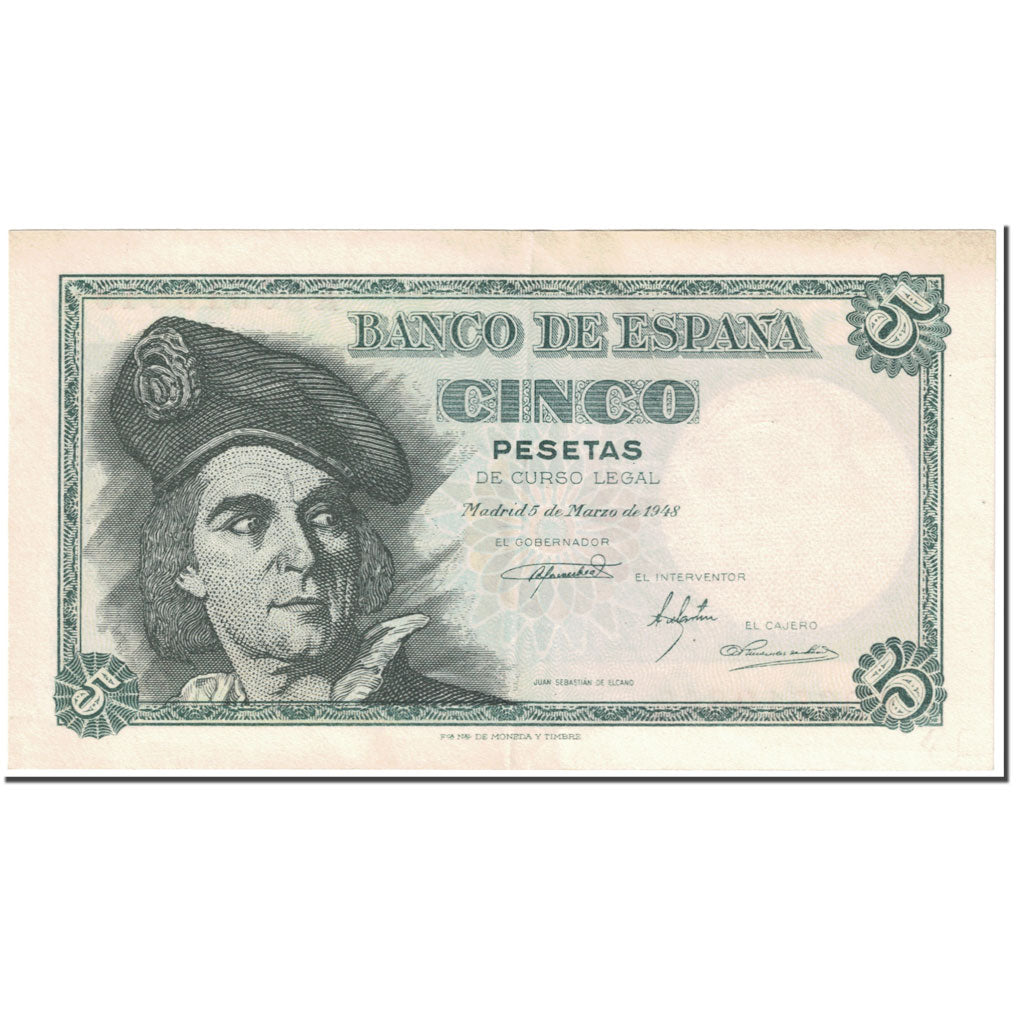 Banknote, Spain, 5 Pesetas, 1948, 1948-03-05, KM:136a, EF(40-45)