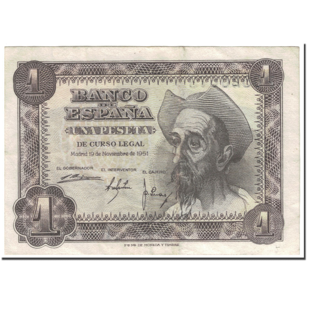 Billet, Espagne, 1 Peseta, 1951, 1951-11-19, KM:139a, TTB