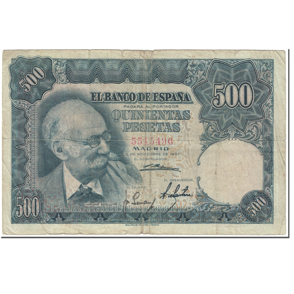 Banknote, Spain, 500 Pesetas, 1951, 1951-11-15, KM:142a, VF(20-25)
