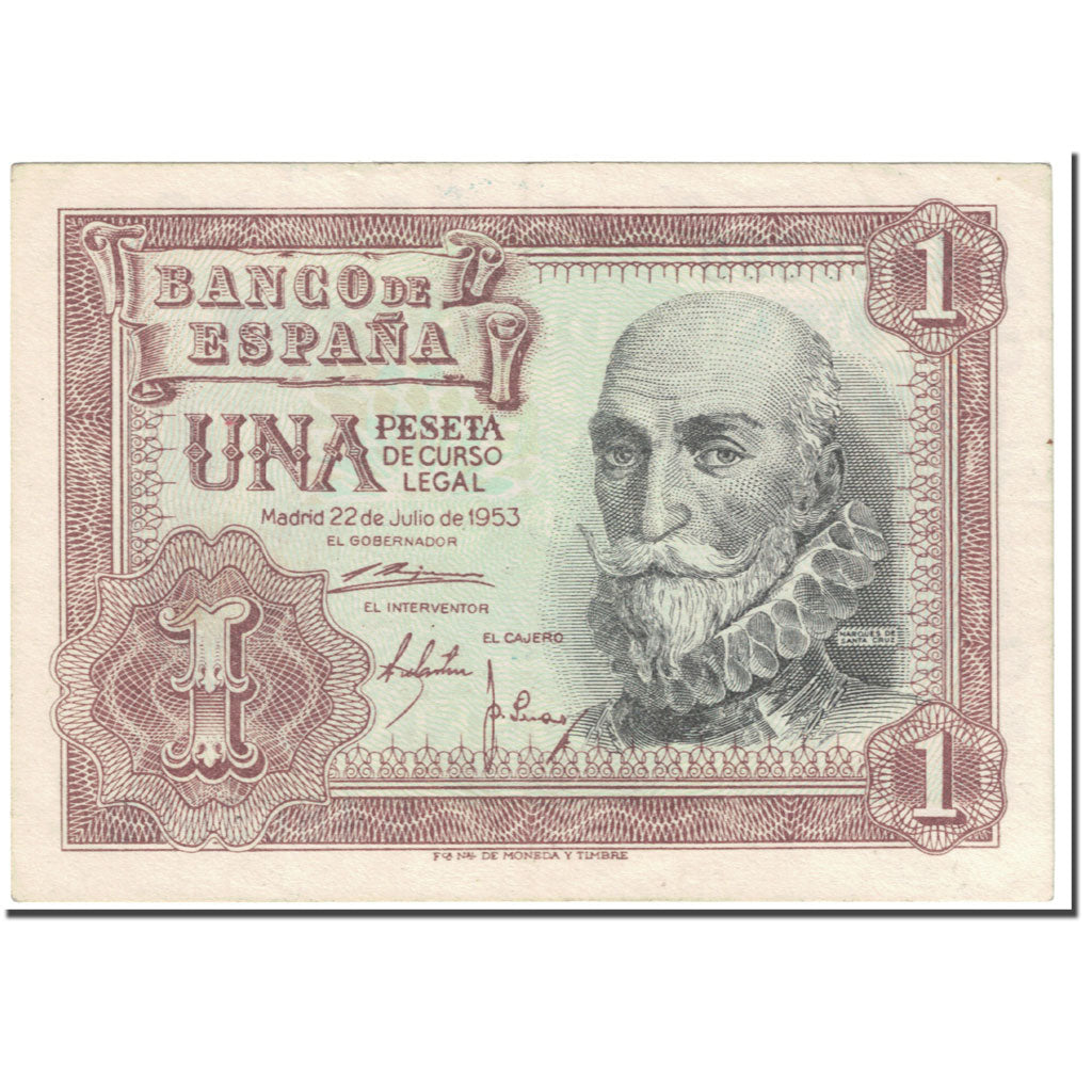 Banknote, Spain, 1 Peseta, 1953, 1953-07-22, KM:144a, AU(50-53)