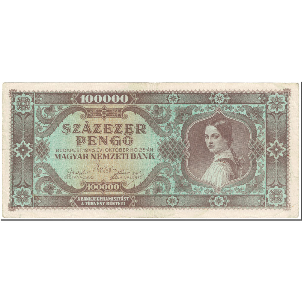 Banknote, Hungary, 100,000 Pengö, 1945, 1945-10-23, KM:120A, EF(40-45)