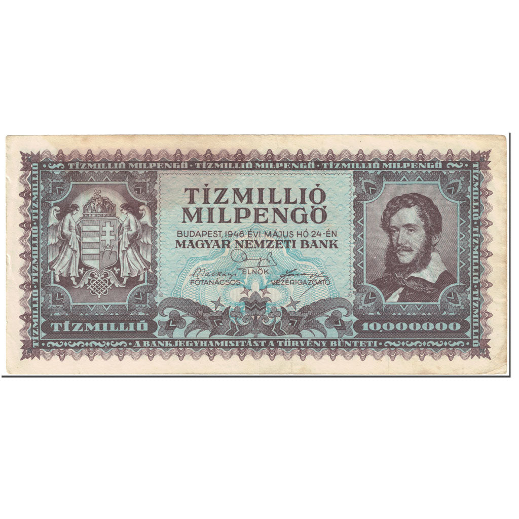 Banconote, Ungheria, 10 Million Milpengö, 1946, 1946-05-24, KM:129, MB