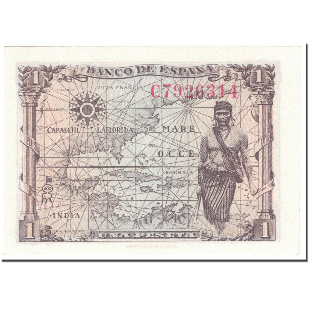 Banknote, Spain, 1 Peseta, 1945, Undated (1945), KM:128a, UNC(65-70)