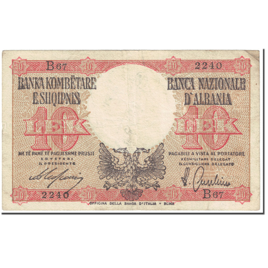 Banknote, Albania, 10 Lek, 1940, Undated (1940), KM:11, VF(20-25)