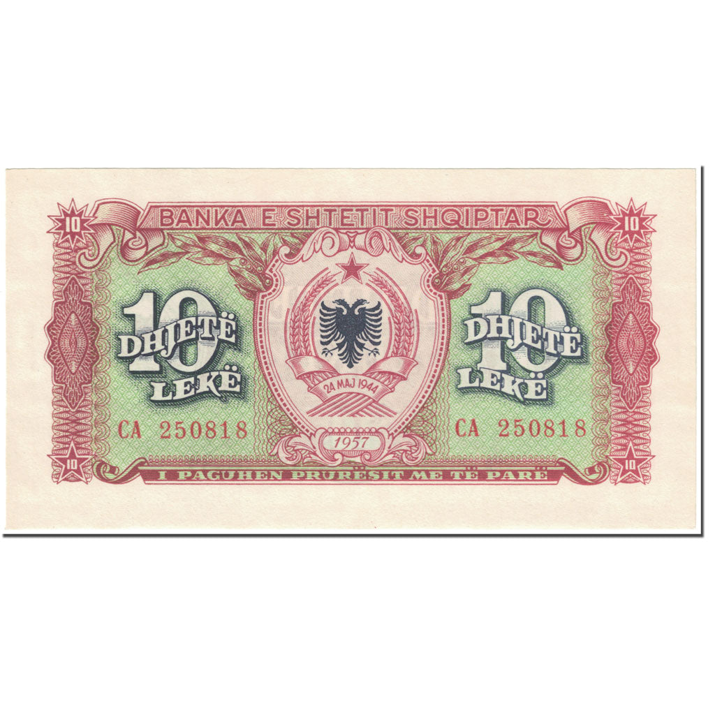 Banknote, Albania, 10 Lekë, 1957, Undated (1957), KM:28a, UNC(63)