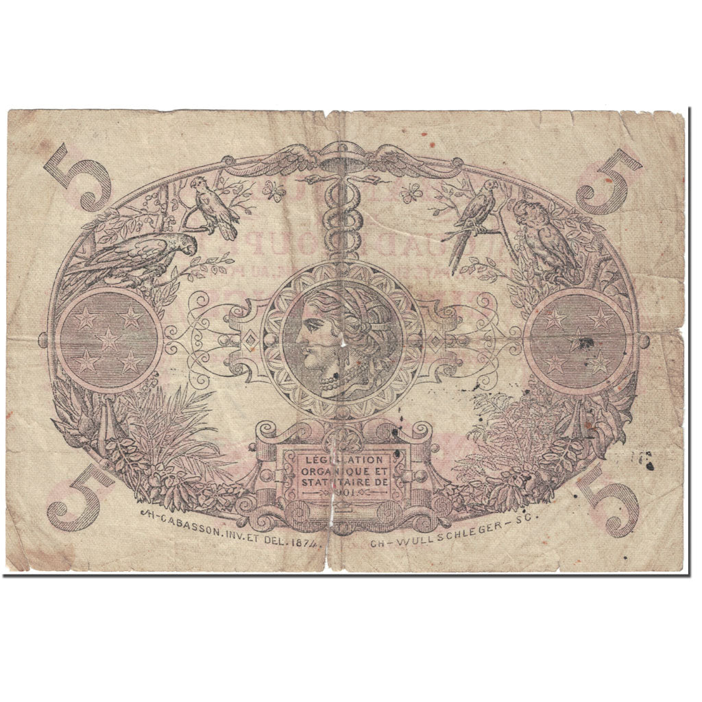 Guadeloupe, 5 Francs, 1945, Undated (1945), AG(1-3), KM:7e