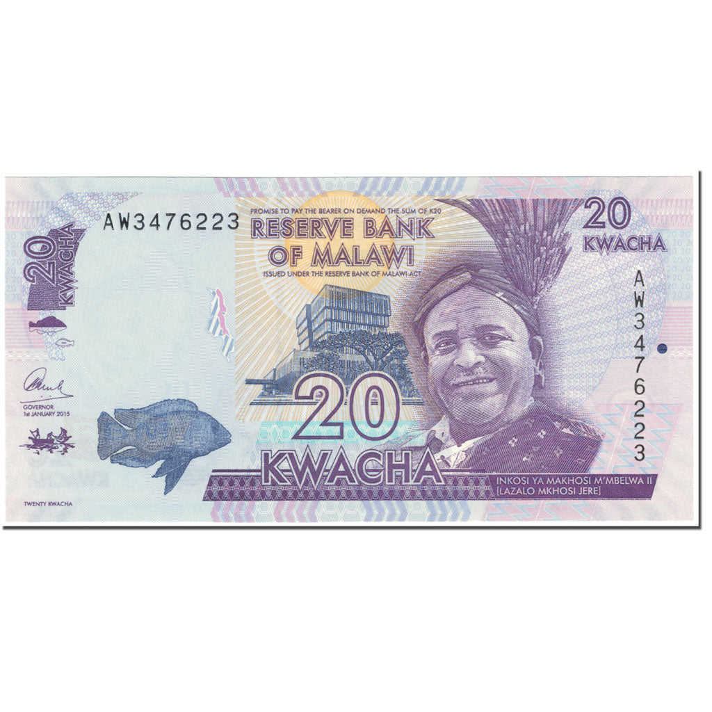 Biljet, Malawi, 20 Kwacha, 2015, 2015.01.15, KM:63b, NIEUW