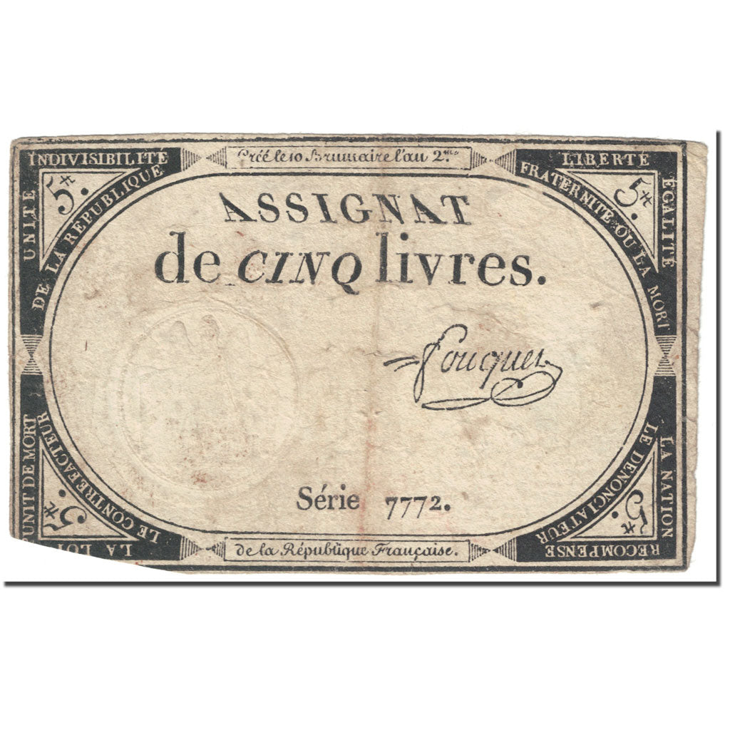 France, 5 Livres, 1793, 1793-10-31, VF(20-25), KM:A76