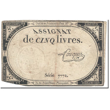 France, 5 Livres, 1793, 1793-10-31, VF(20-25), KM:A76