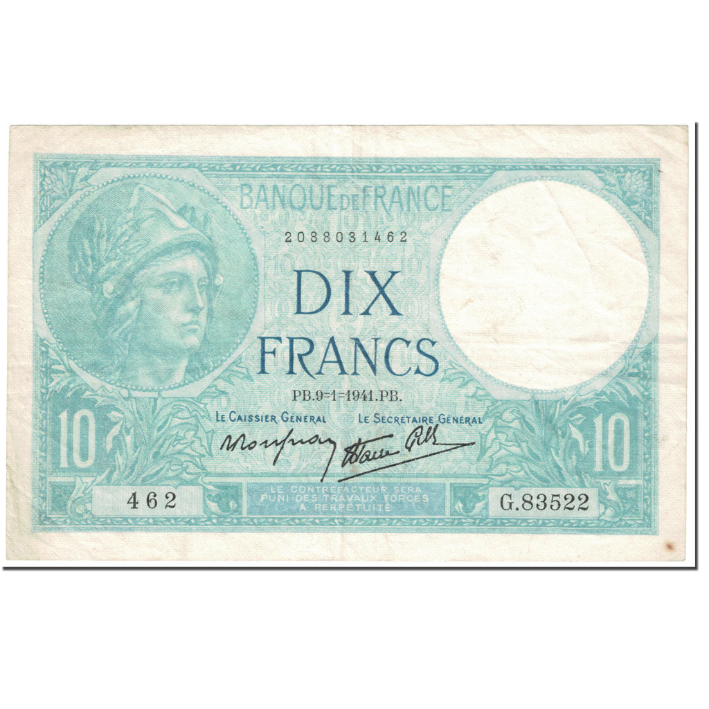 Frankreich, 10 Francs, 10 F 1916-1942 ''Minerve'', 1941, 1941-01-09, SS