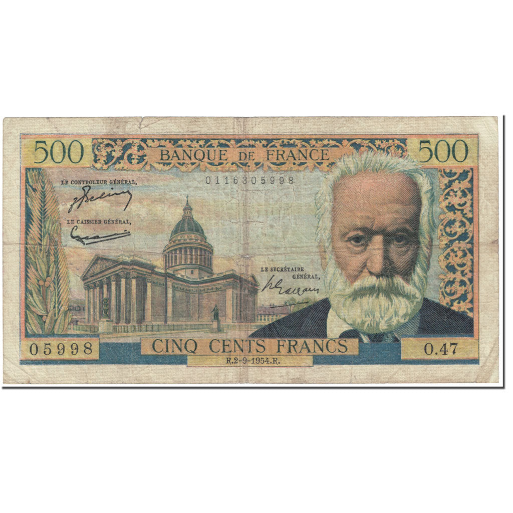 France, 500 Francs, 500 F 1954-1958 ''Victor Hugo'', 1954, 1954-09-02