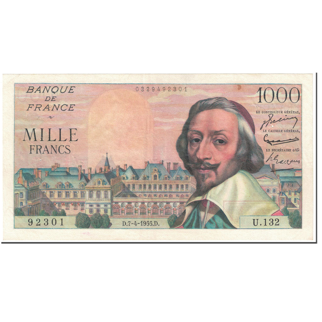 Francia, 1000 Francs, 1 000 F 1953-1957 ''Richelieu'', 1955, 1955-04-07, MBC