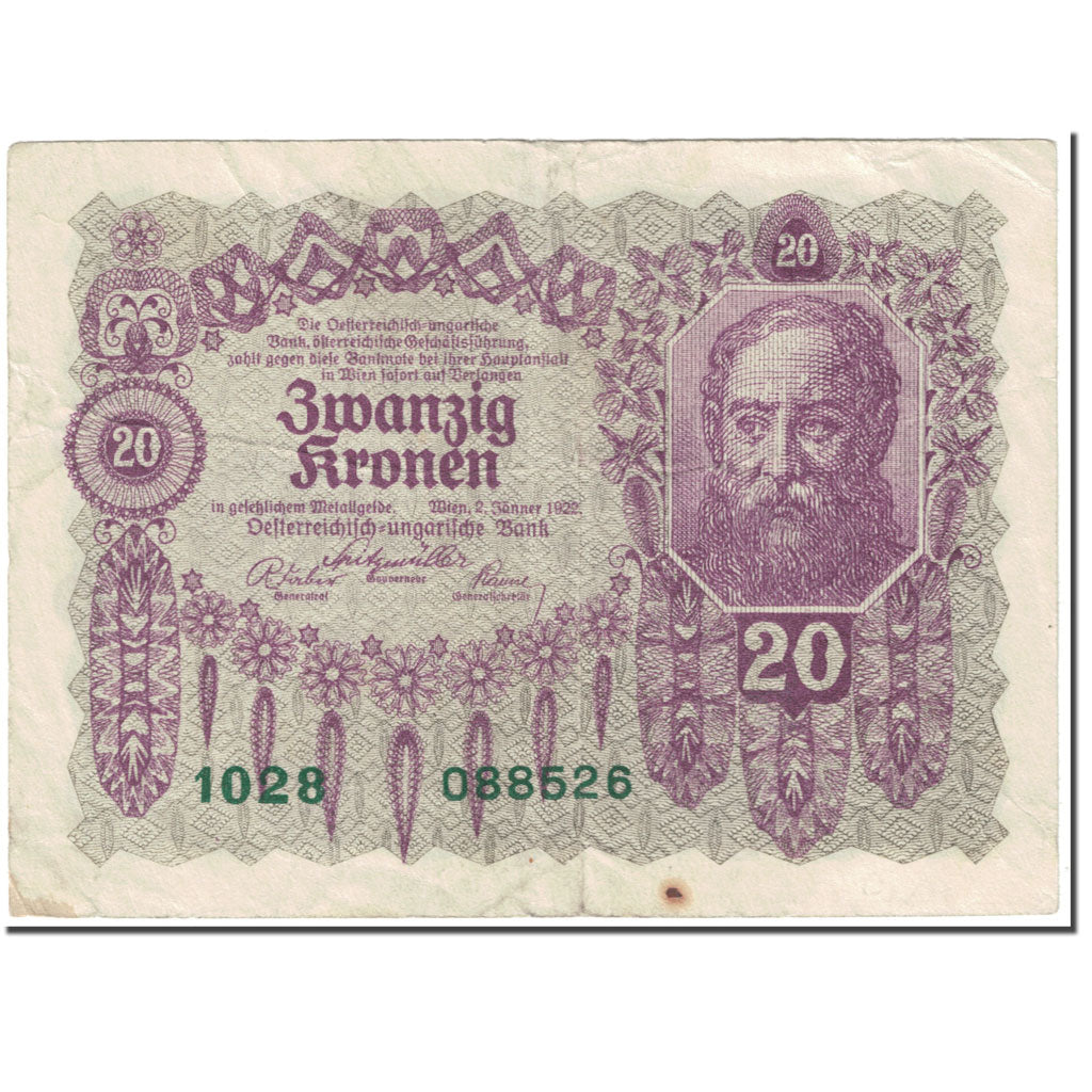 Banknote, Austria, 20 Kronen, 1922, 1922-01-02, KM:76, VG(8-10)