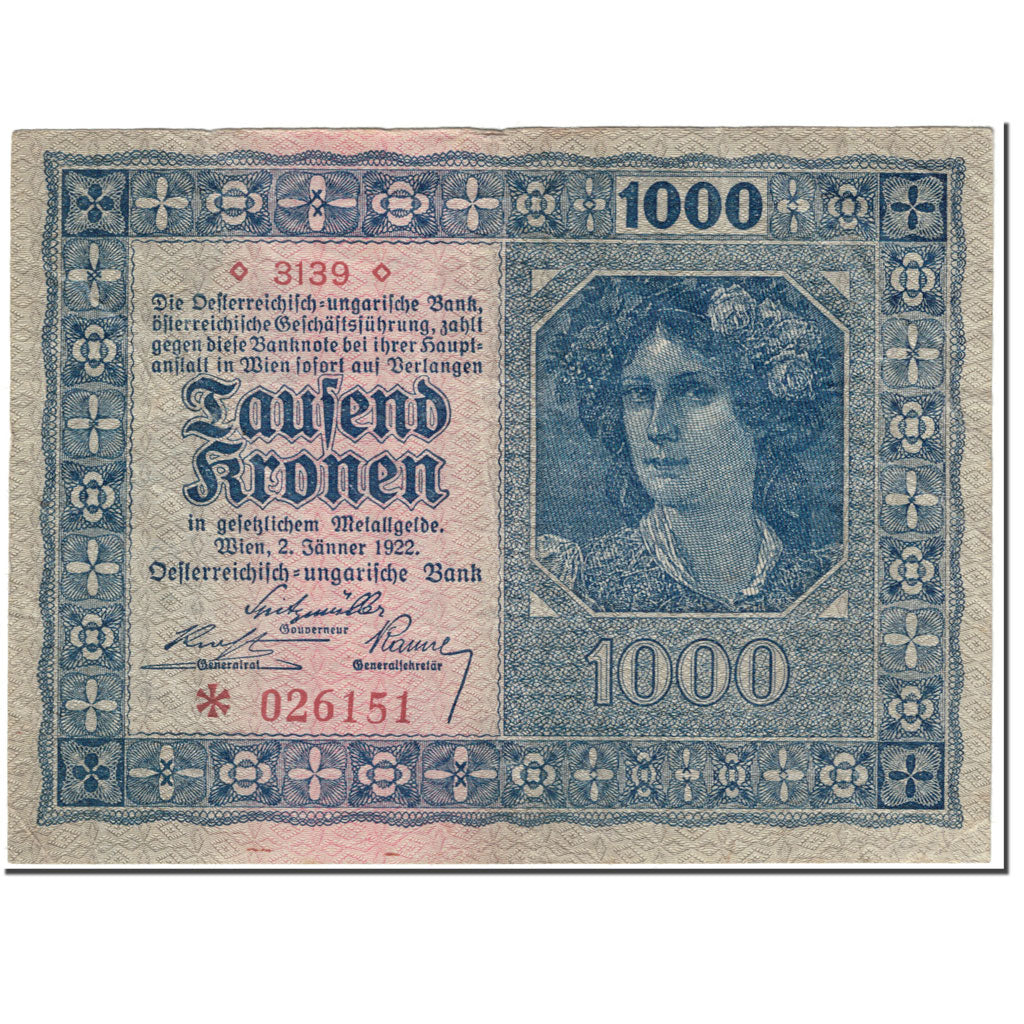 Banknote, Austria, 1000 Kronen, 1922, 1922-01-02, KM:78, EF(40-45)