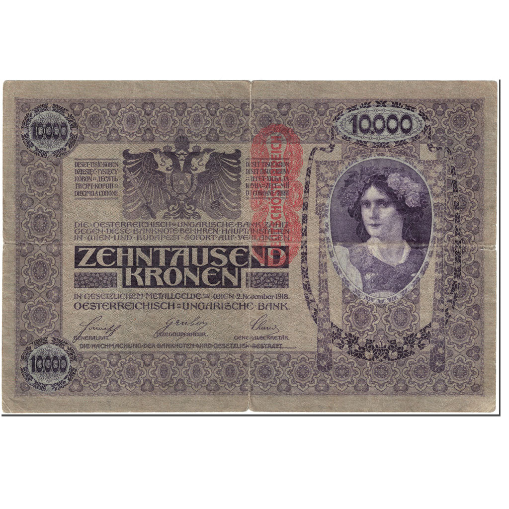 Banknote, Austria, 10,000 Kronen, 1919, Undated (1919), KM:64, VF(20-25)