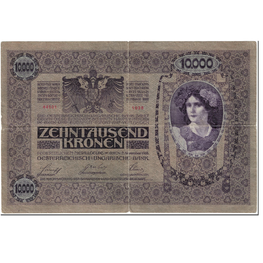 Banknote, Austria, 10,000 Kronen, 1919, Undated (1919), KM:64, VF(20-25)
