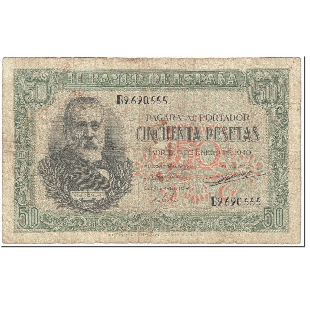 Banknote, Spain, 50 Pesetas, 1940, 1940-01-09, KM:117a, VF(20-25)
