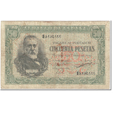 Banknote, Spain, 50 Pesetas, 1940, 1940-01-09, KM:117a, VF(20-25)
