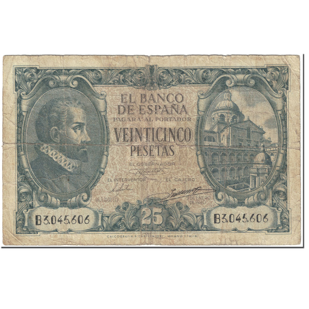 Banknote, Spain, 25 Pesetas, 1940, 1940-01-09, KM:116a, VF(20-25)