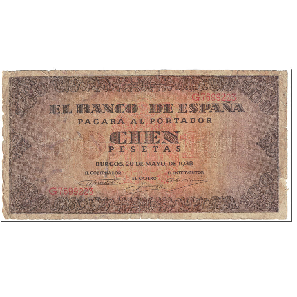 Banknote, Spain, 100 Pesetas, 1938, 1938-05-20, KM:113a, VG(8-10)
