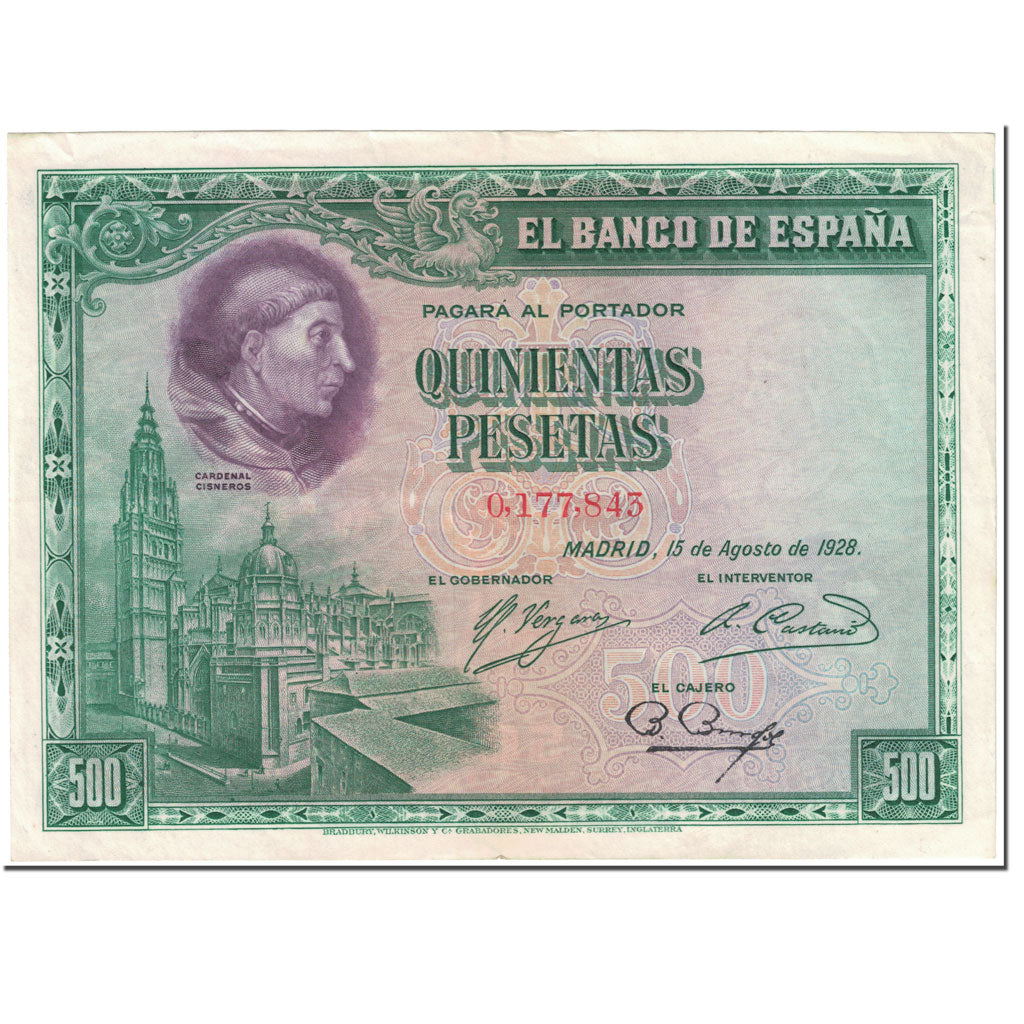 Billete, 500 Pesetas, 1928, España, 1928-08-15, KM:77a, EBC