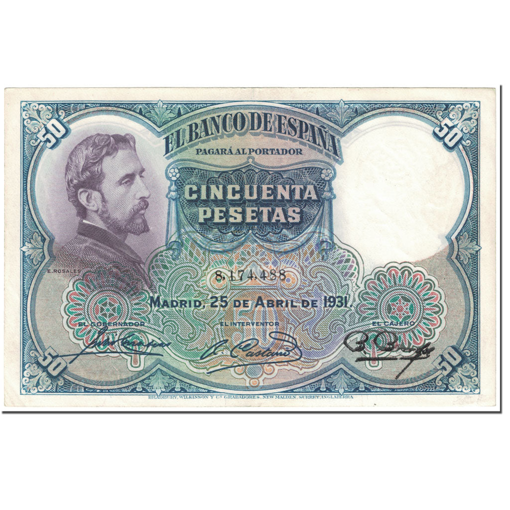 Banknote, Spain, 50 Pesetas, 1931, 1931-04-25, KM:82, AU(55-58)