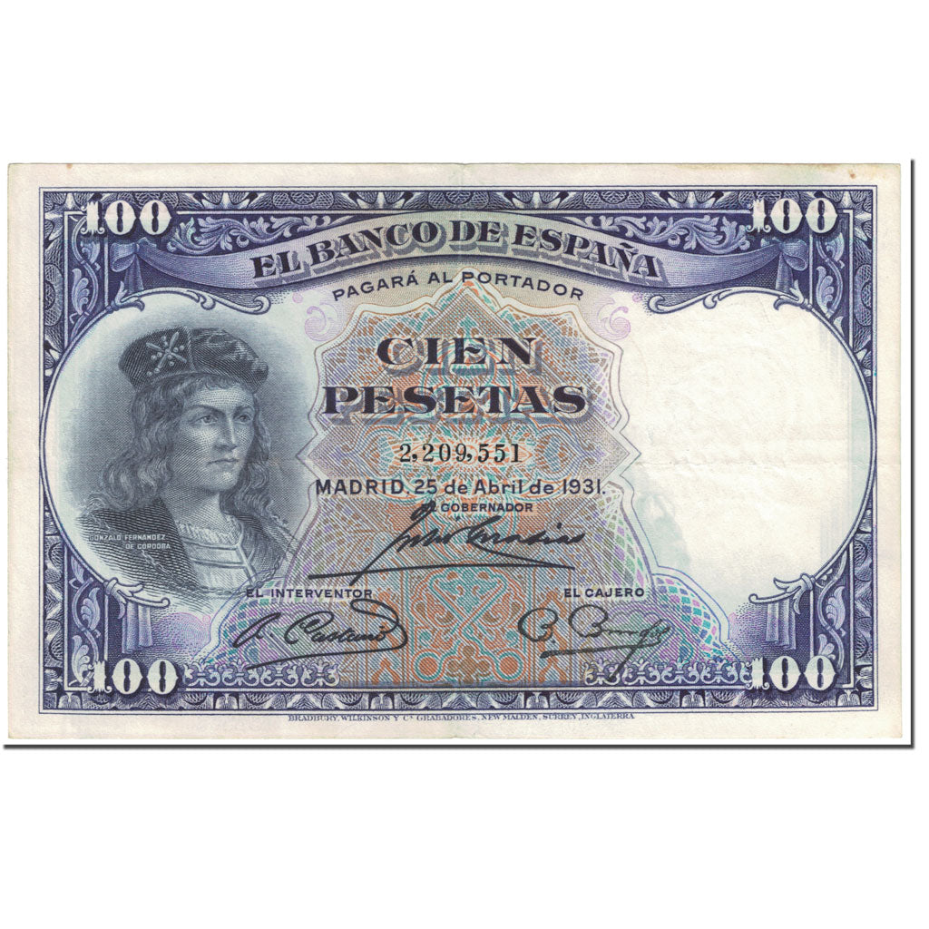 Biljet, Spanje, 100 Pesetas, 1931, 1931-04-25, KM:83, TTB