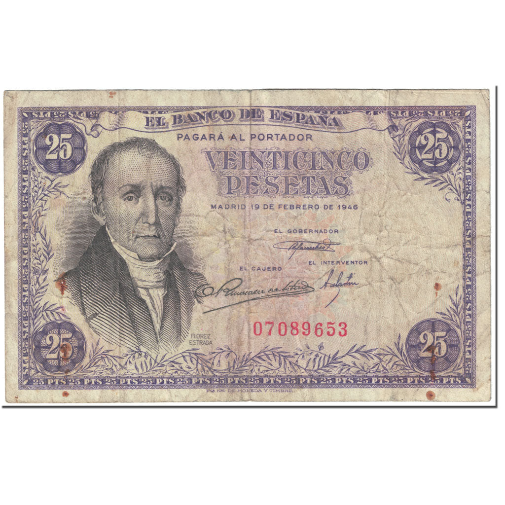 Banknote, Spain, 25 Pesetas, 1946, 1946-02-19, KM:130a, VF(20-25)