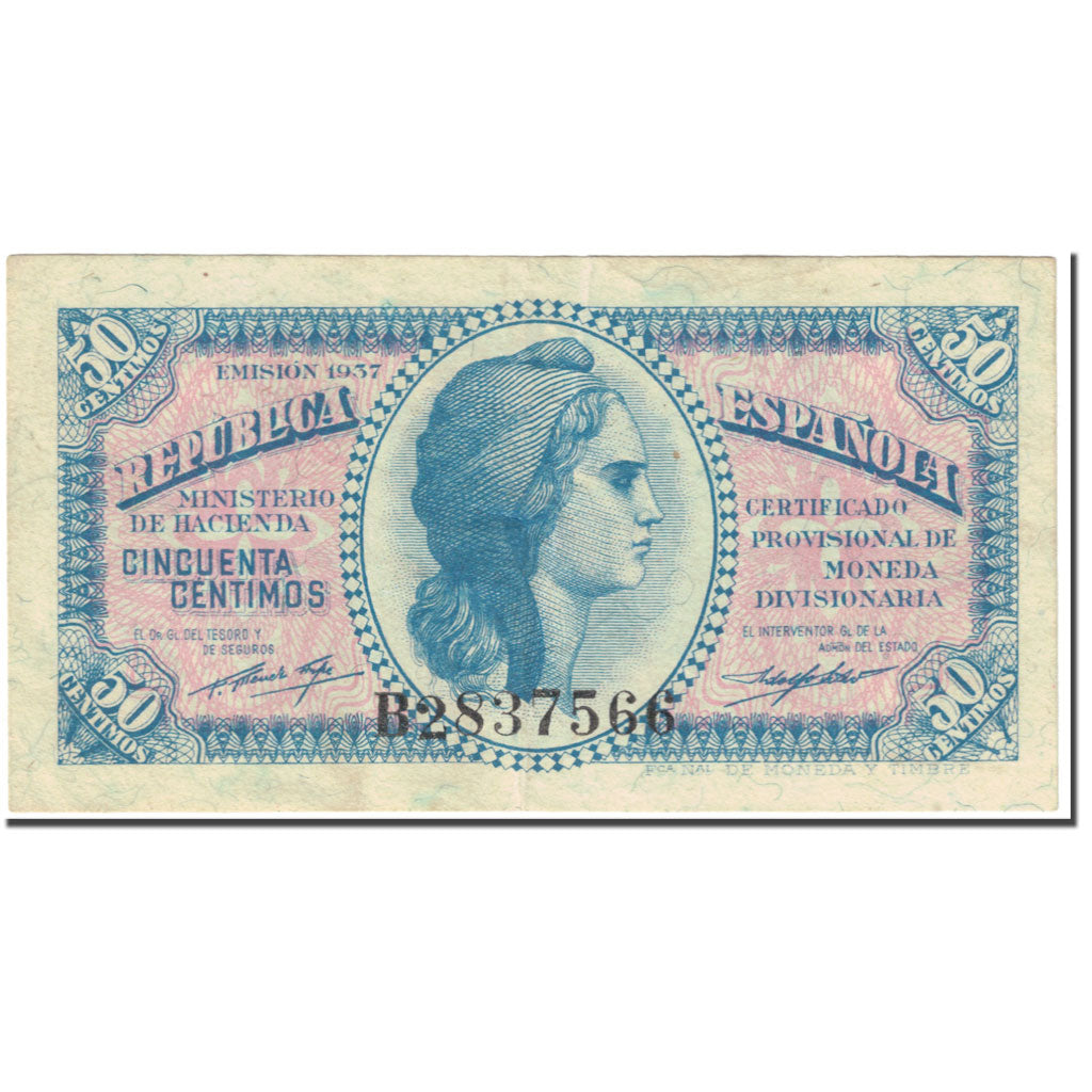 Banknote, Spain, 50 Centimos, 1937, Undated (1937), KM:93, EF(40-45)