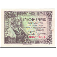 Banknote, Spain, 1 Peseta, 1945, 1945-06-15, KM:128a, AU(55-58)