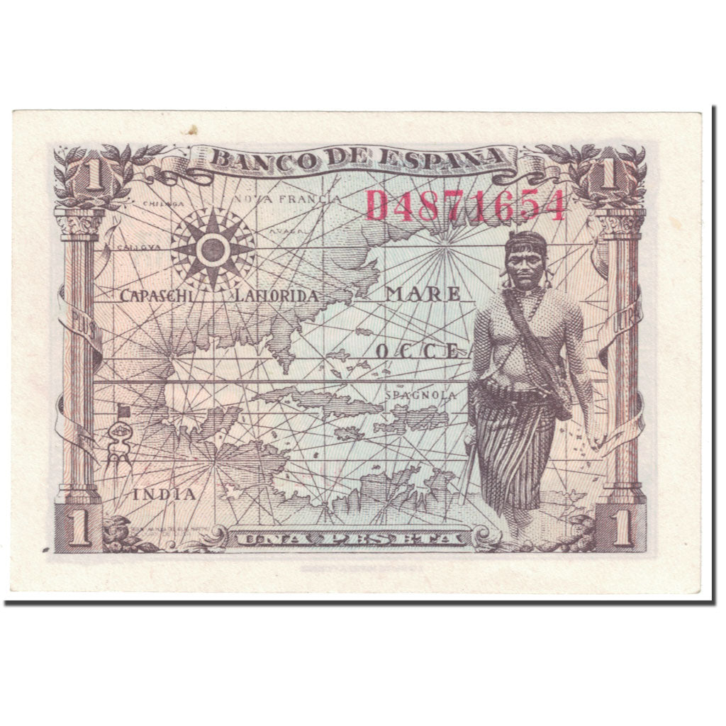 Banknote, Spain, 1 Peseta, 1945, 1945-06-15, KM:128a, AU(55-58)