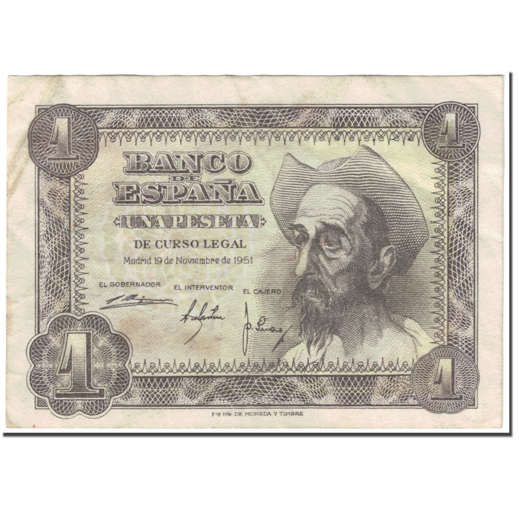 Billet, Espagne, 1 Peseta, 1951, 1951-11-19, KM:139a, TTB