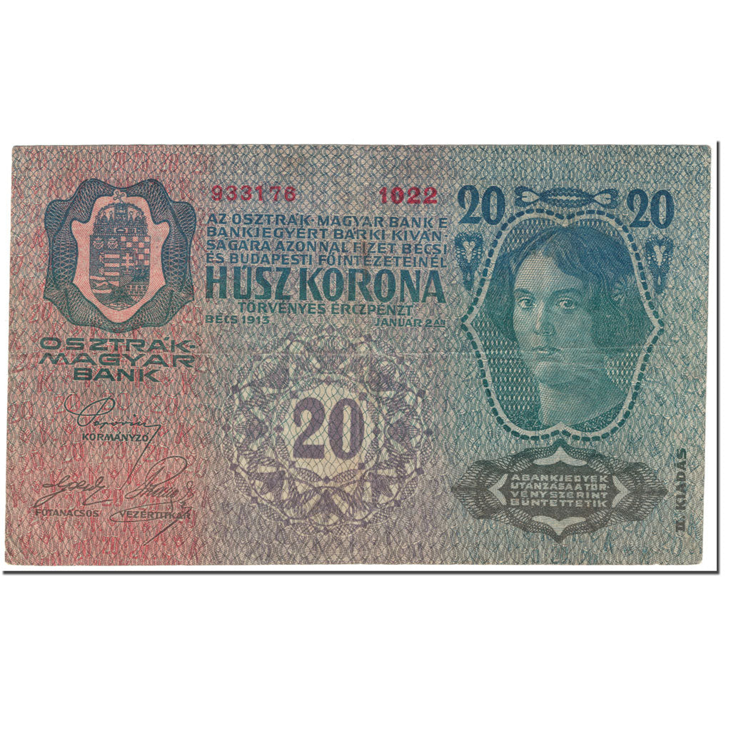 Banknote, Austria, 20 Kronen, 1919, Old date 1913-01-02, KM:53a, EF(40-45)