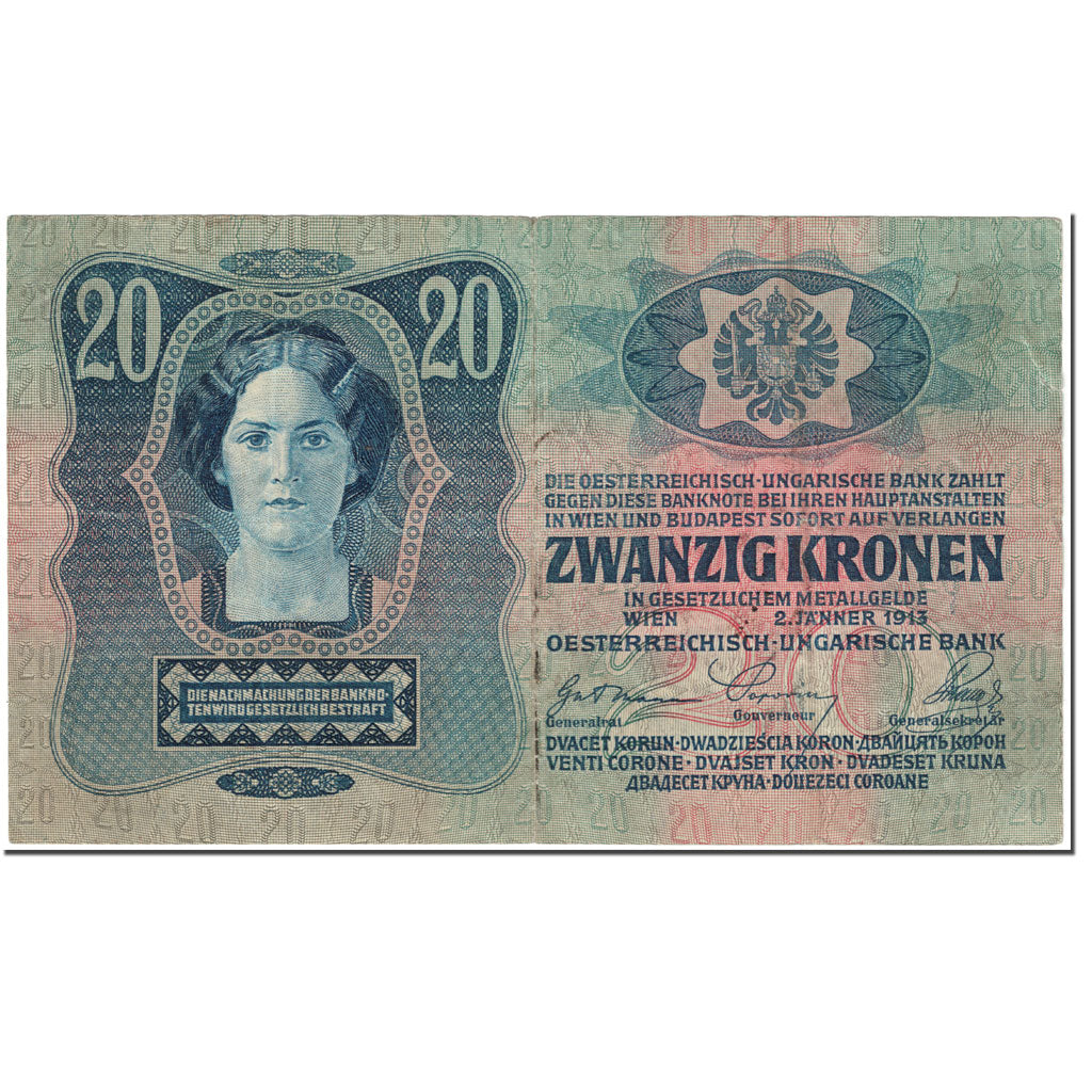 Banknote, Austria, 20 Kronen, 1913, 1913-01-02, KM:13, EF(40-45)
