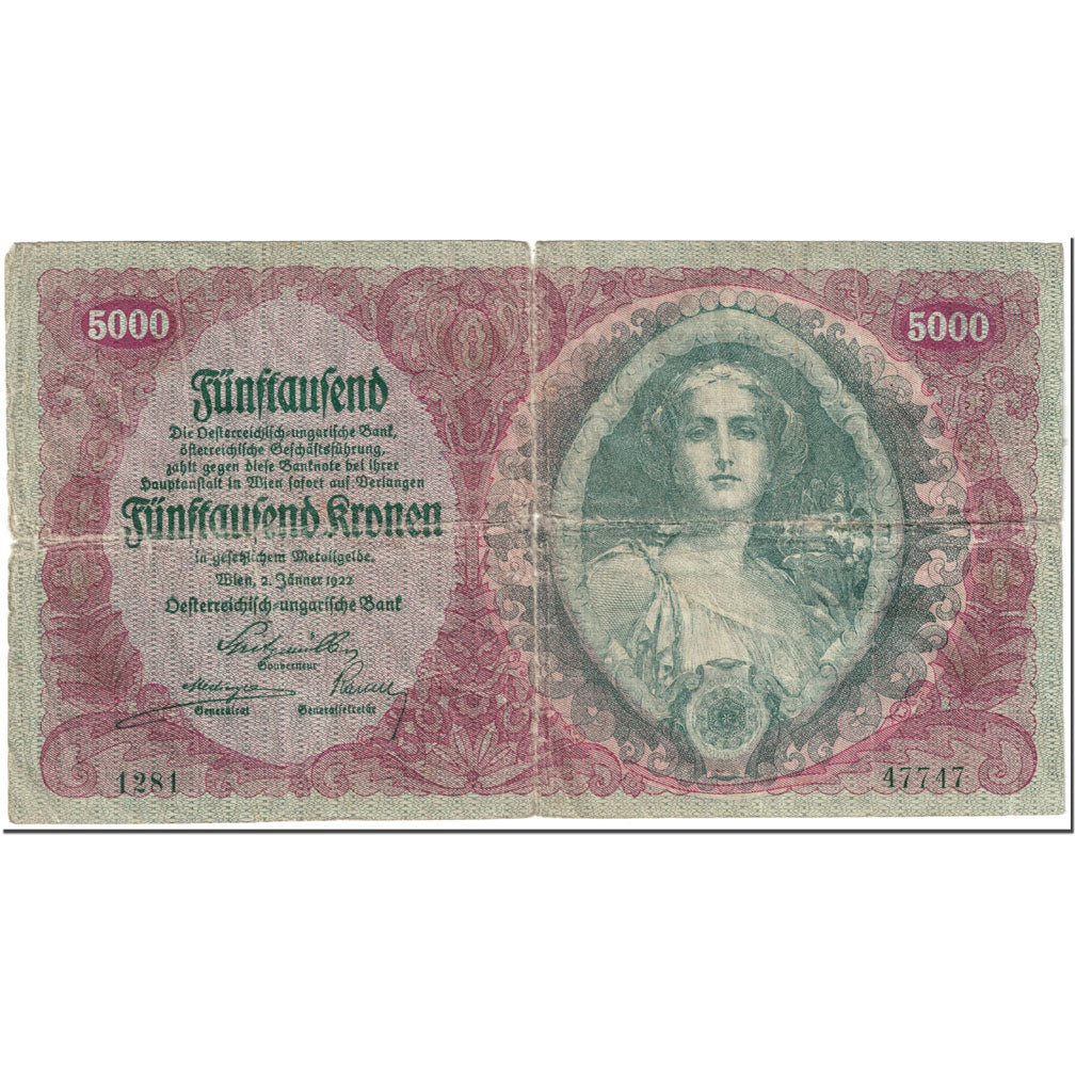 Banknote, Austria, 5000 Kronen, 1922, 1922-01-02, KM:79, VG(8-10)