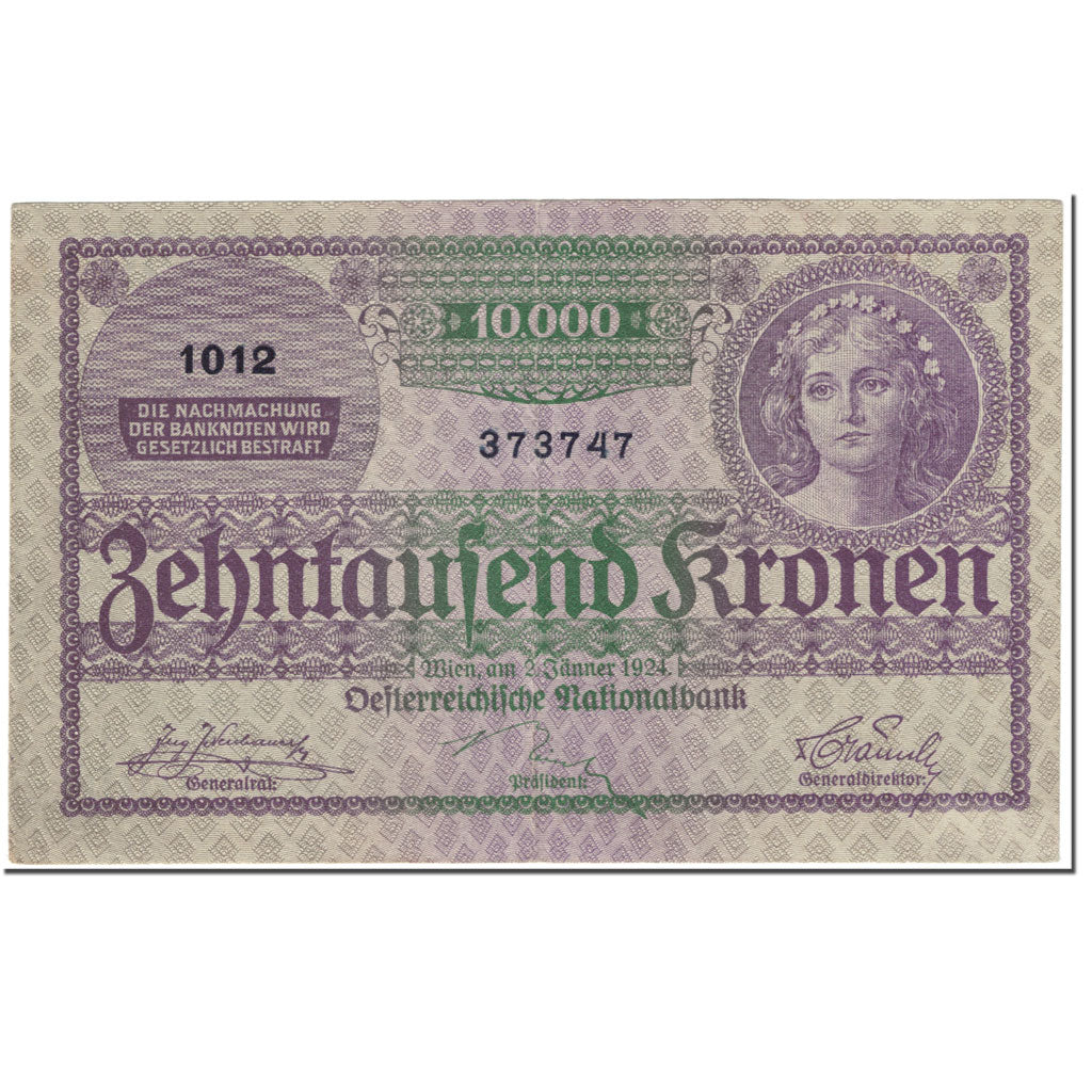 Banknote, Austria, 10,000 Kronen, 1924, 1924-01-02, KM:85, EF(40-45)