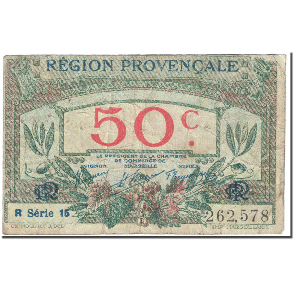 France, 50 Centimes, 1922,Chambre de Commerce MARSEILLE, VF(20-25)