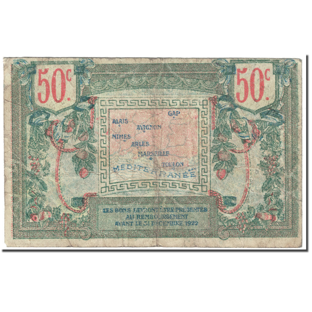 France, 50 Centimes, 1922,Chambre de Commerce MARSEILLE, VF(20-25)