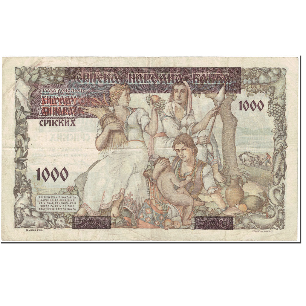 Banknote, Serbia, 1000 Dinara on 500 Dinara, 1941, 1941-05-01, KM:24, EF(40-45)