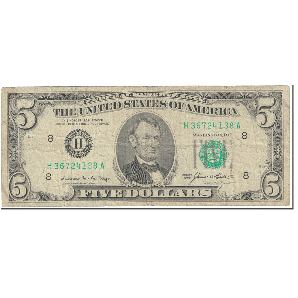 Billete, Five Dollars, 1985, Estados Unidos, Undated (1985), KM:3719, BC