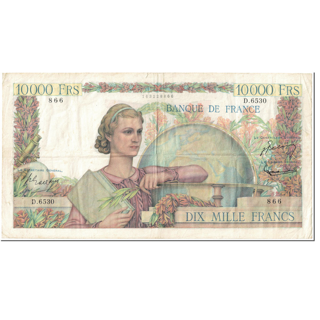 France, 10,000 Francs, 10 000 F 1945-1956 ''Génie Français'', 1954