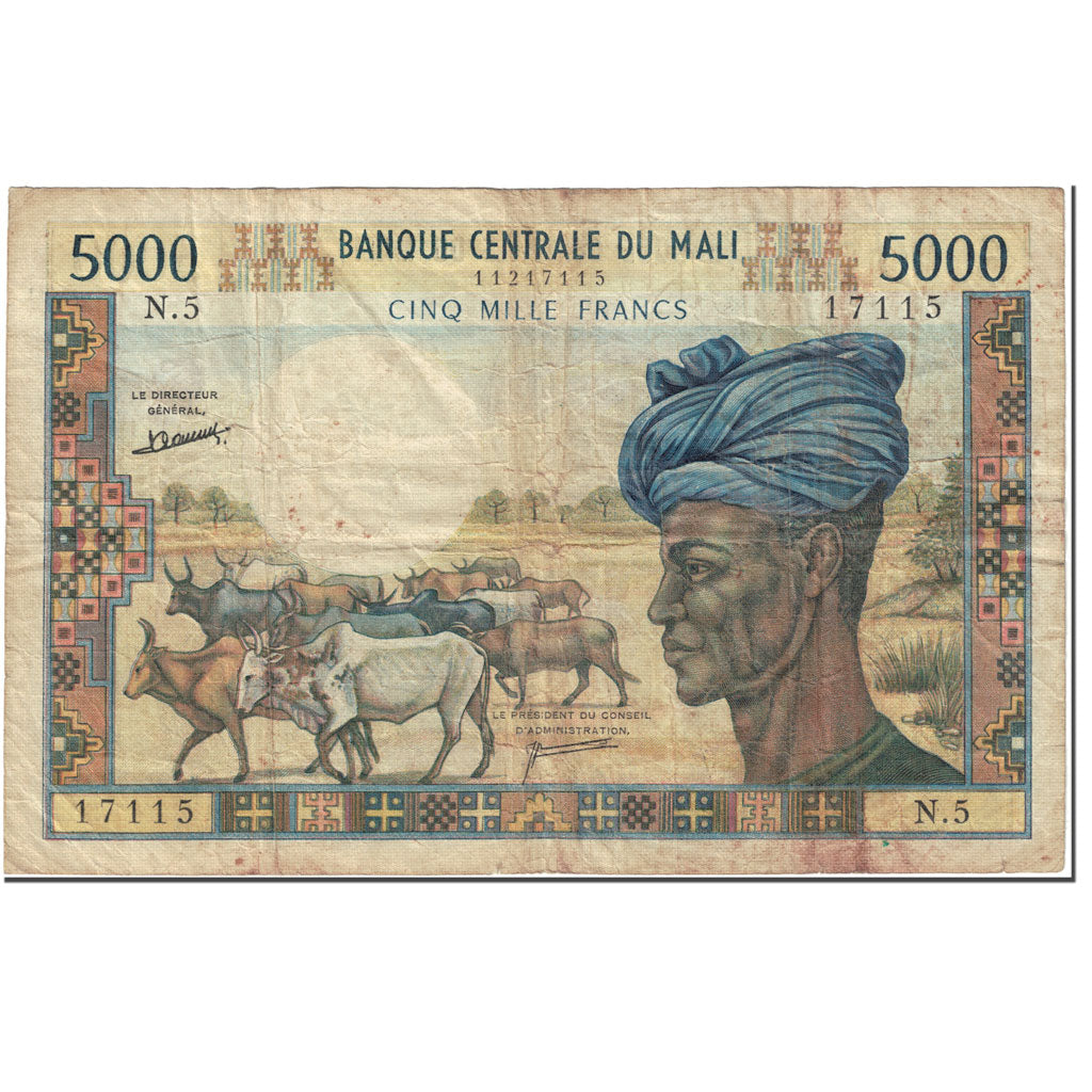 Banknote, Mali, 5000 Francs, 1970, UNdated (1970), KM:14d, VF(20-25)