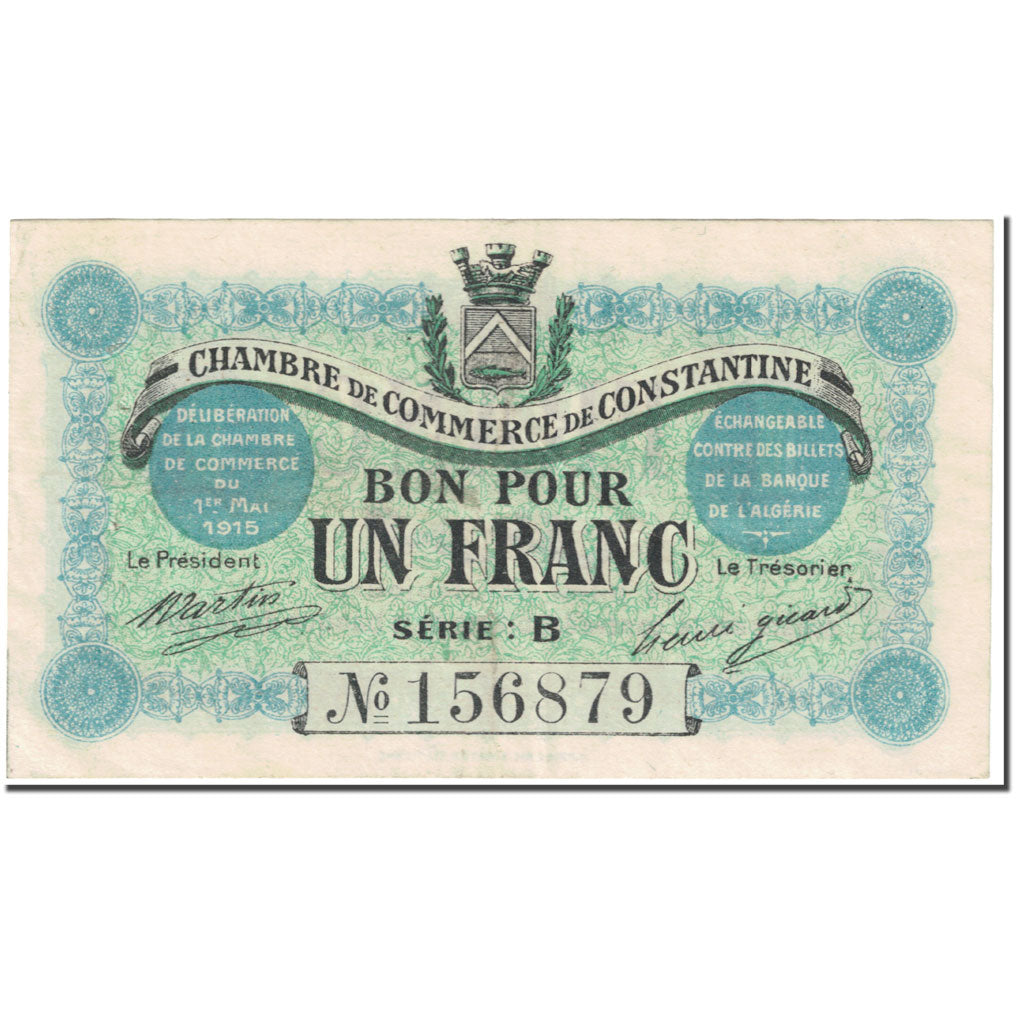 Banknote, Algeria, 1 Franc, Constantine,1915, 1915-05-01, UNC(63)