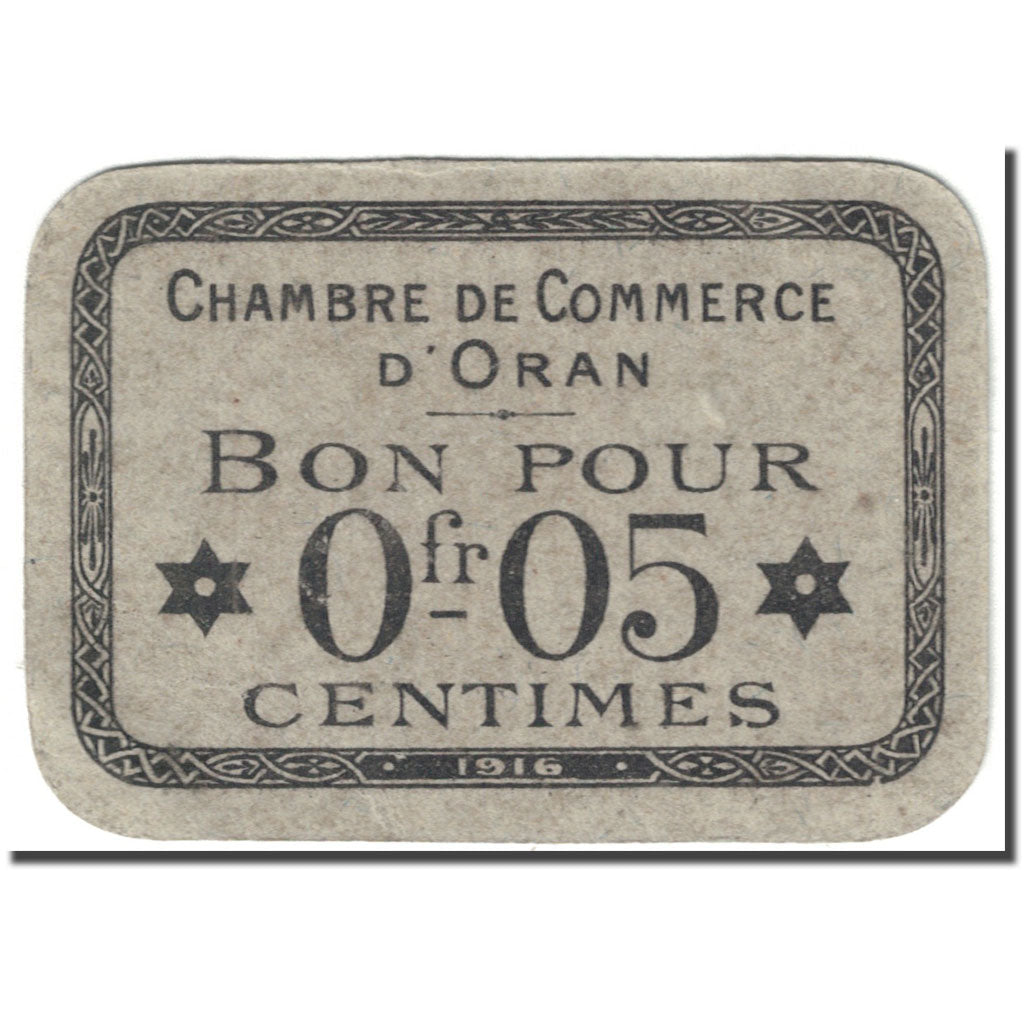 Banknote, Algeria, 5 Centimes, 1916, Oran, Undated (1916), UNC(65-70)