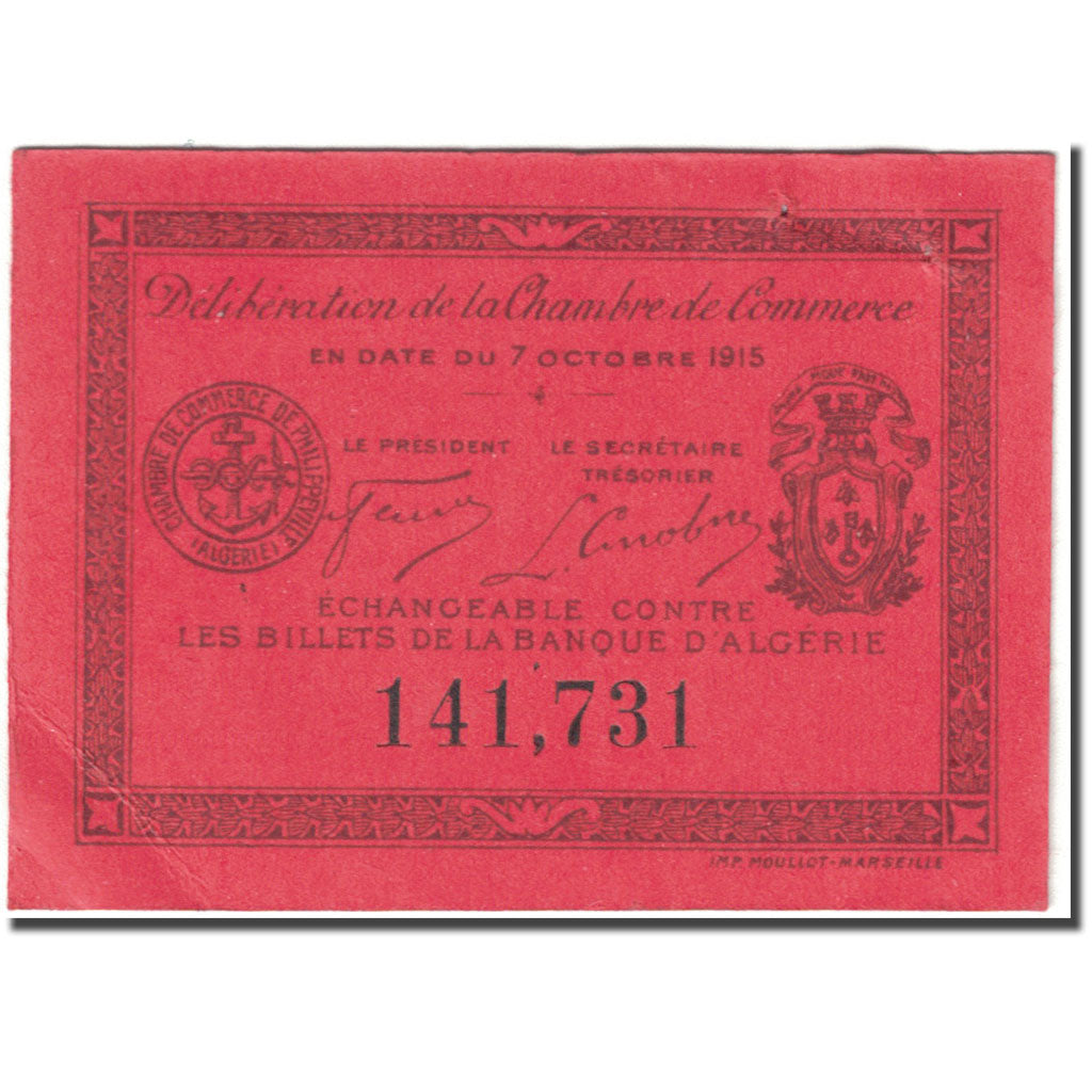 Banknote, Algeria, 5 Centimes, Philippeville, 1915, 1915-10-07, AU(55-58)